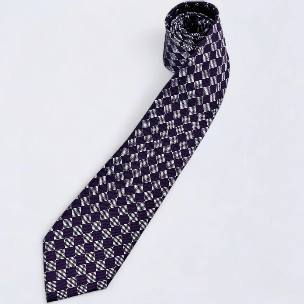Jos A Bank Necktie Adult Purple Diamond Checkerboard Signature 100% Silk